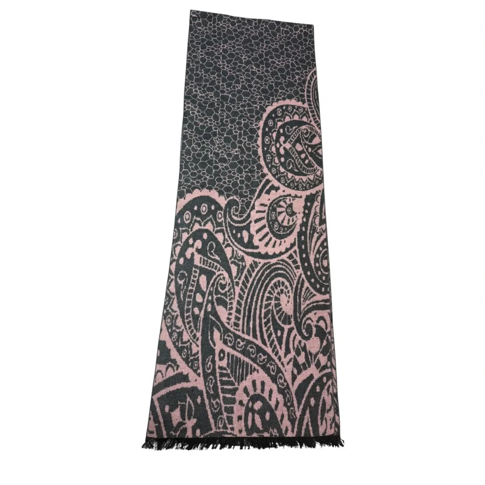 Chelsey‎ by Joseph Scarf Womens OS Pink Paisley 100% Silk Fringe Elegant Luxury
